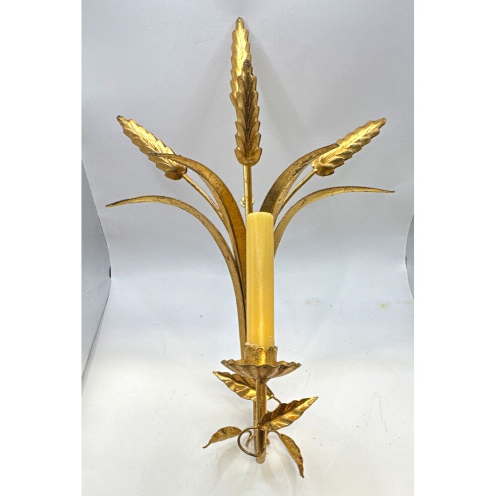Pair of Gold Metal Leaf wheat stocks Wall Sconce Candle holder